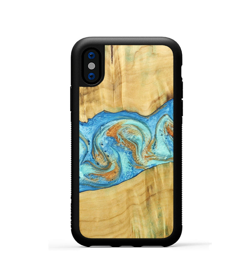 iPhone Xs Wood+Resin Phone Case - Alexis (Teal & Gold, 686567)