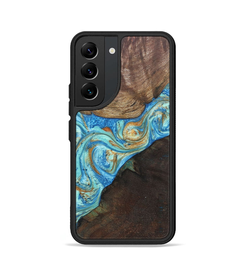 Galaxy S22 Wood+Resin Phone Case - Max (Teal & Gold, 686569)