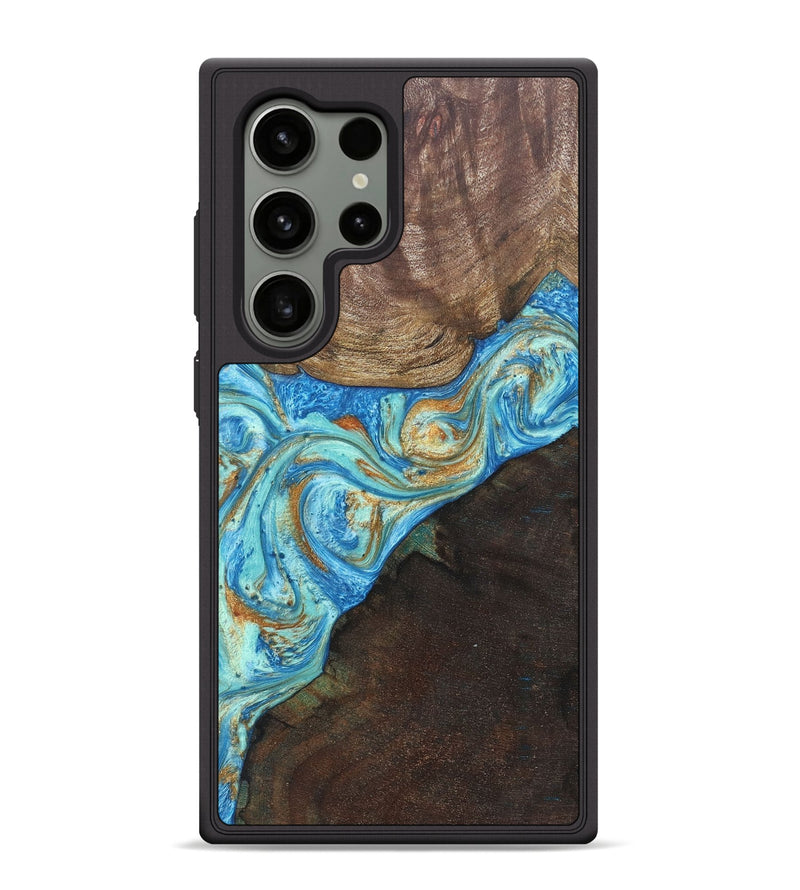 Galaxy S24 Ultra Wood+Resin Phone Case - Max (Teal & Gold, 686569)