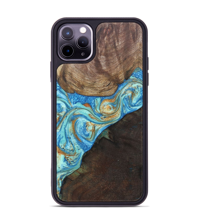 iPhone 11 Pro Max Wood+Resin Phone Case - Max (Teal & Gold, 686569)
