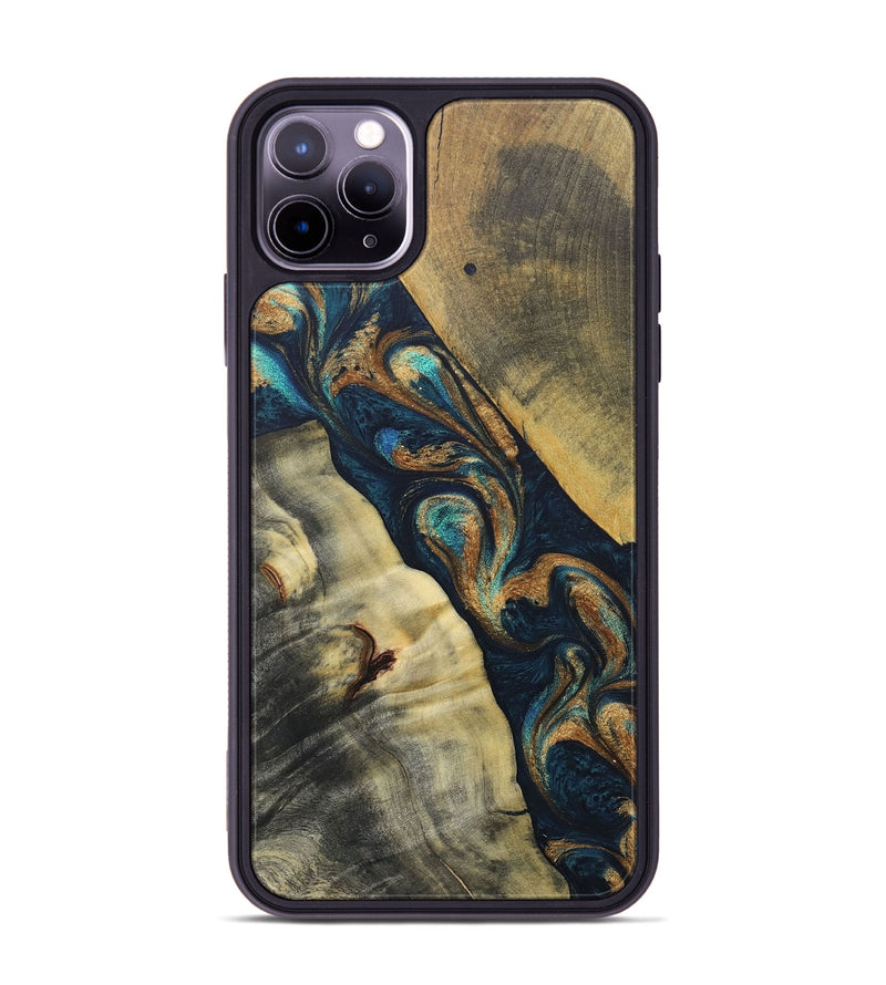 iPhone 11 Pro Max Wood+Resin Phone Case - Evangeline (Teal & Gold, 686573)