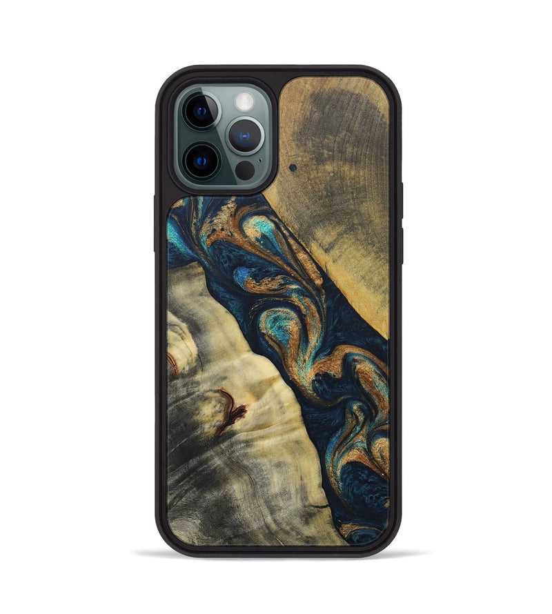 iPhone 12 Pro Wood+Resin Phone Case - Evangeline (Teal & Gold, 686573)