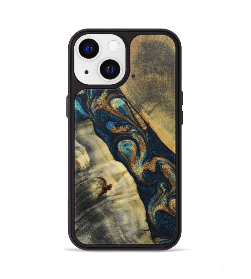 iPhone 13 Wood+Resin Phone Case - Evangeline (Teal & Gold, 686573)