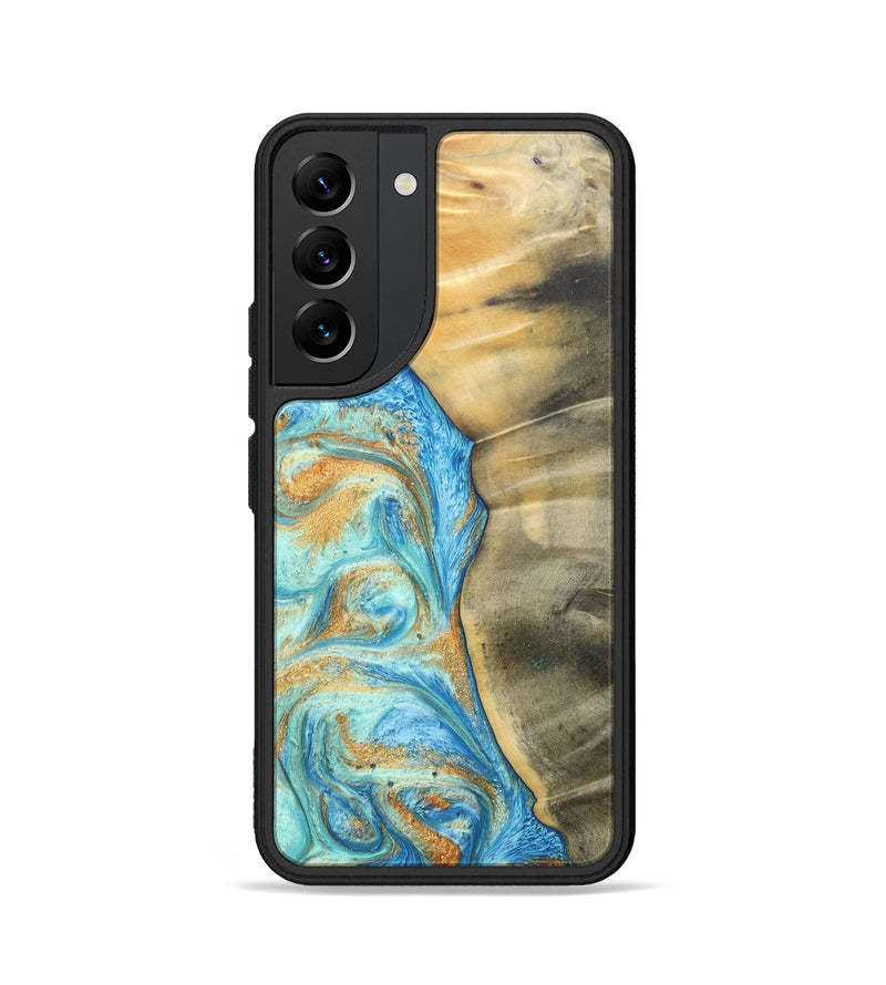Galaxy S22 Wood+Resin Phone Case - Malik (Teal & Gold, 686585)