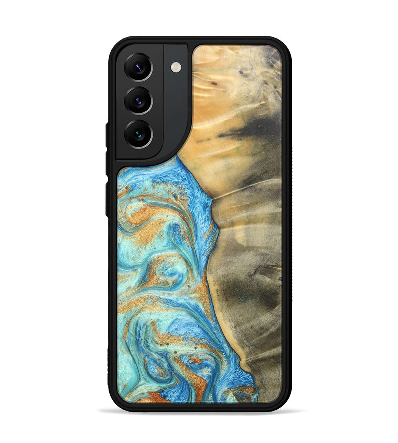 Galaxy S22 Plus Wood+Resin Phone Case - Malik (Teal & Gold, 686585)