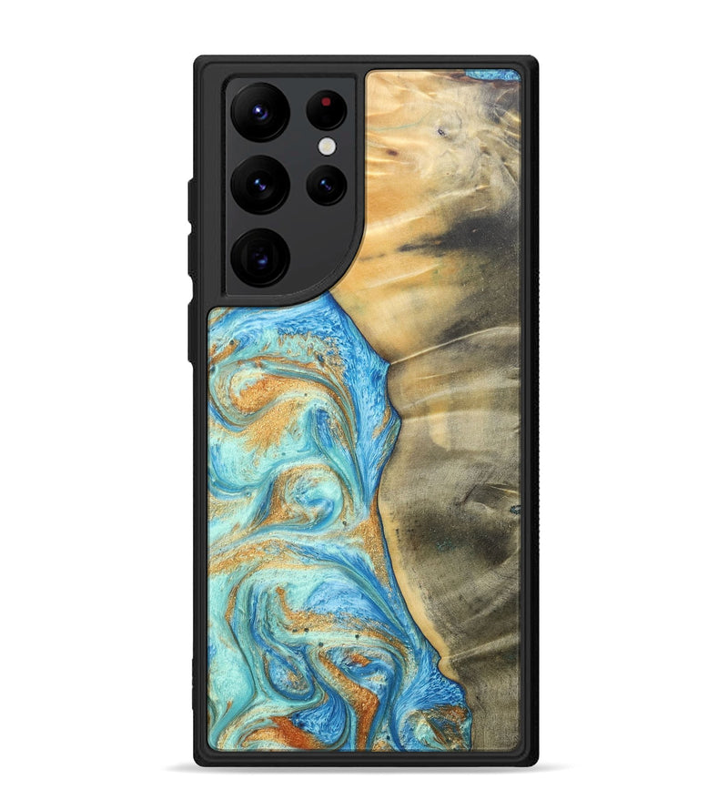 Galaxy S22 Ultra Wood+Resin Phone Case - Malik (Teal & Gold, 686585)