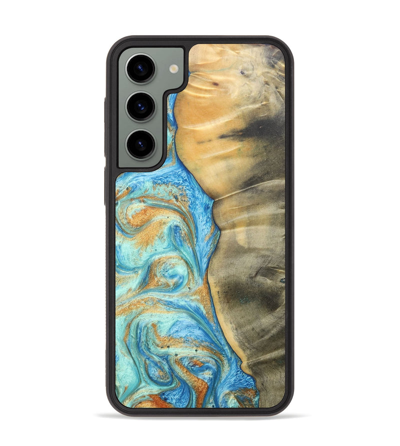 Galaxy S23 Plus Wood+Resin Phone Case - Malik (Teal & Gold, 686585)