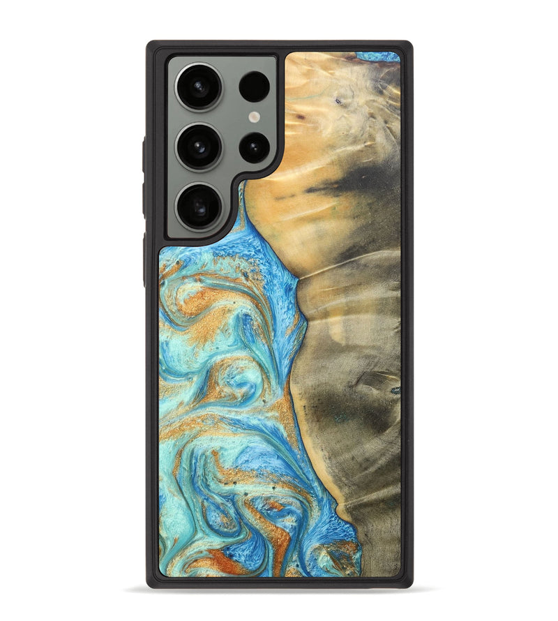 Galaxy S23 Ultra Wood+Resin Phone Case - Malik (Teal & Gold, 686585)
