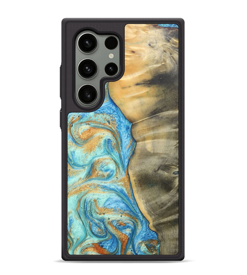 Galaxy S24 Ultra Wood+Resin Phone Case - Malik (Teal & Gold, 686585)