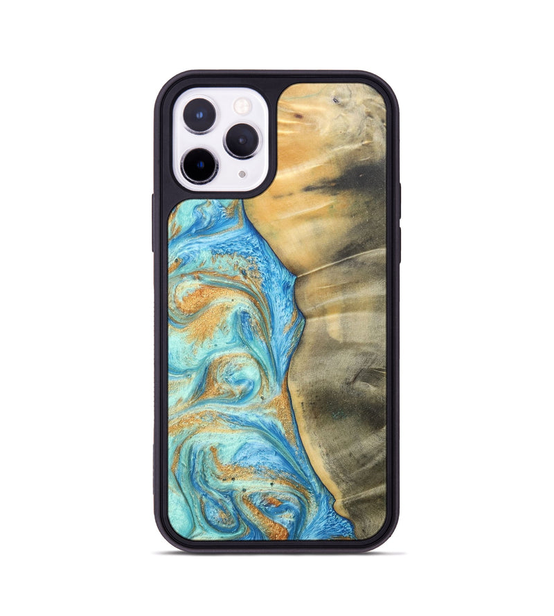 iPhone 11 Pro Wood+Resin Phone Case - Malik (Teal & Gold, 686585)