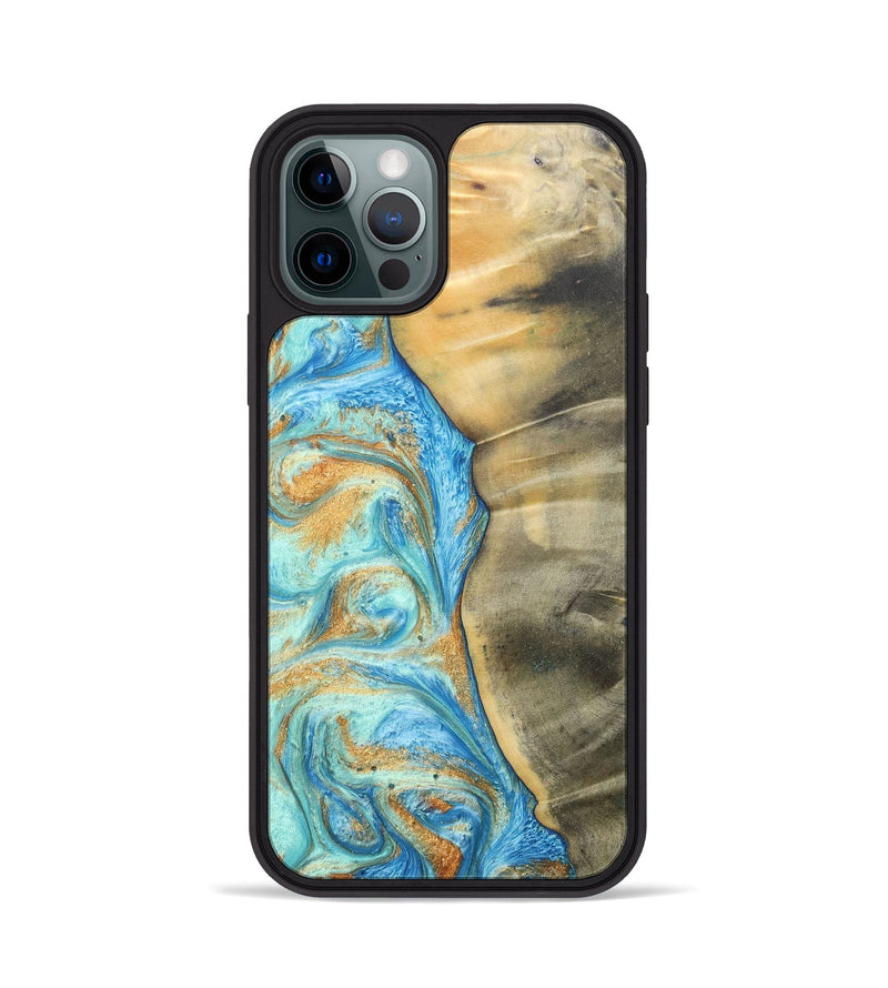 iPhone 12 Pro Wood+Resin Phone Case - Malik (Teal & Gold, 686585)