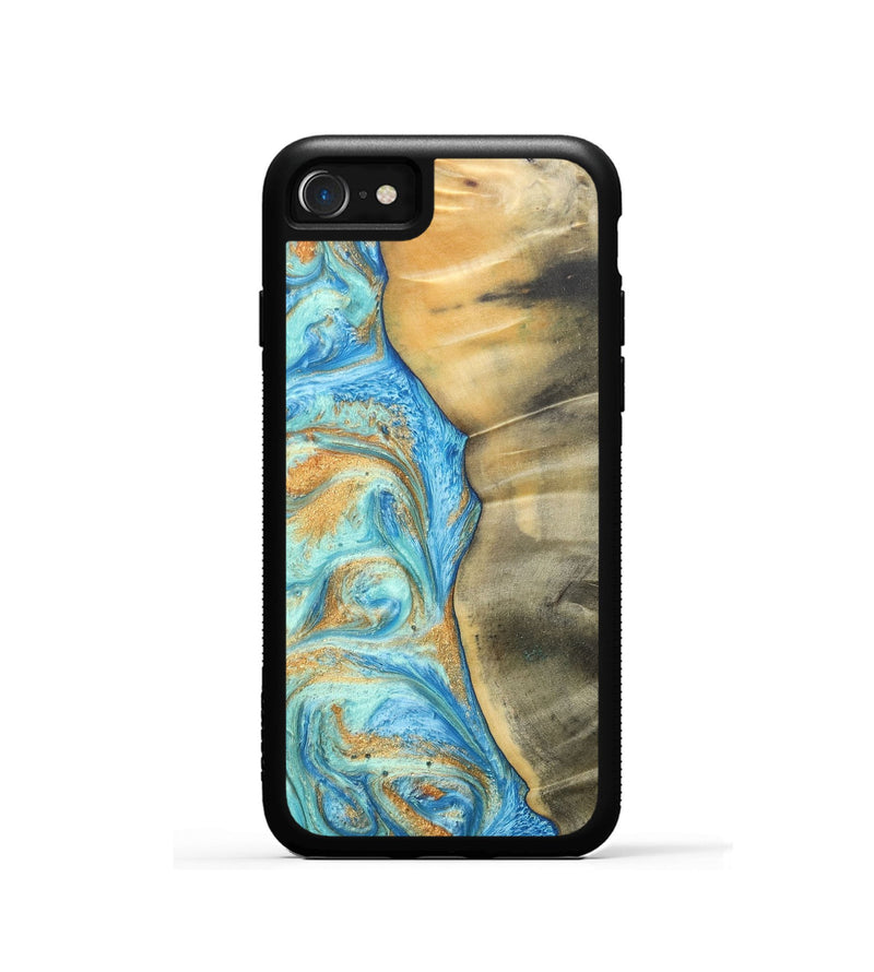 iPhone SE Wood+Resin Phone Case - Malik (Teal & Gold, 686585)