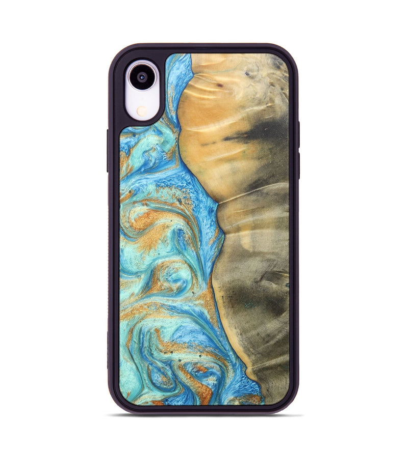iPhone Xr Wood+Resin Phone Case - Malik (Teal & Gold, 686585)