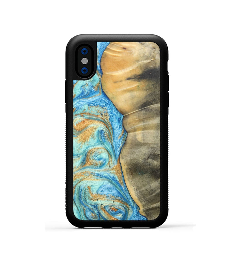 iPhone Xs Wood+Resin Phone Case - Malik (Teal & Gold, 686585)