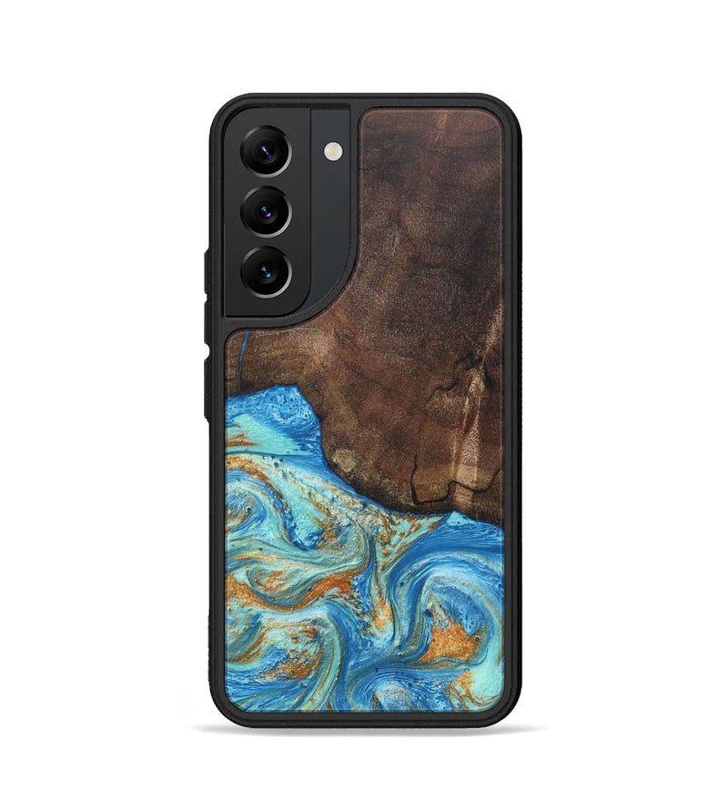 Galaxy S22 Wood+Resin Phone Case - Aiden (Teal & Gold, 686590)