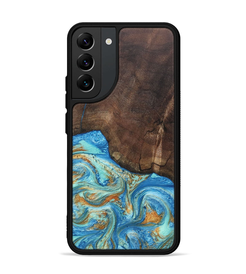 Galaxy S22 Plus Wood+Resin Phone Case - Aiden (Teal & Gold, 686590)