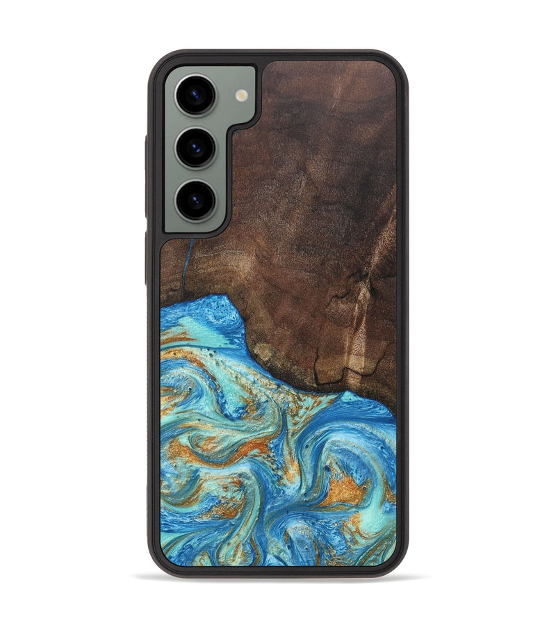 Galaxy S23 Plus Wood+Resin Phone Case - Aiden (Teal & Gold, 686590)