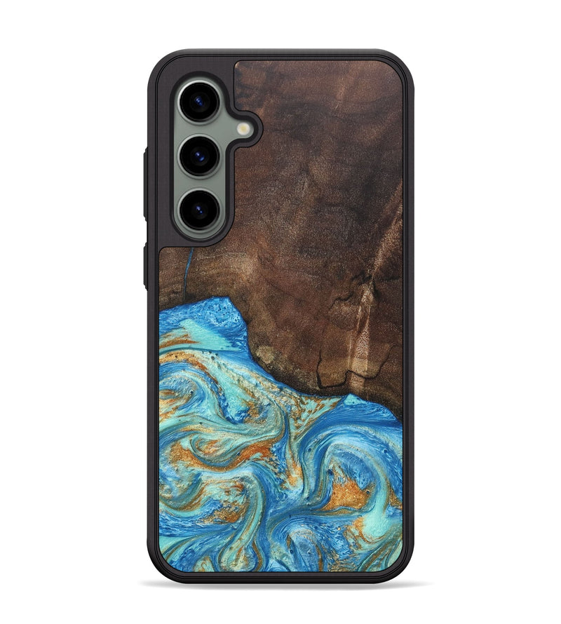 Galaxy S24 Plus Wood+Resin Phone Case - Aiden (Teal & Gold, 686590)