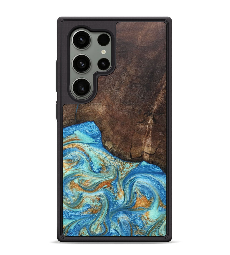 Galaxy S24 Ultra Wood+Resin Phone Case - Aiden (Teal & Gold, 686590)