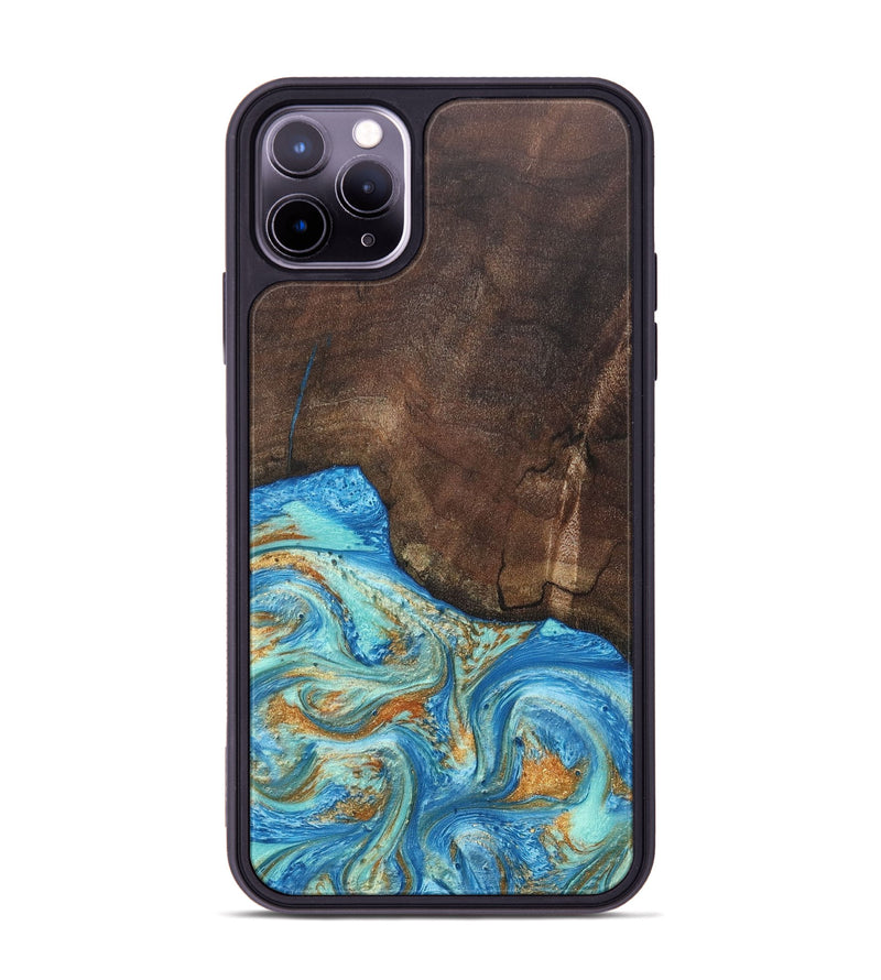 iPhone 11 Pro Max Wood+Resin Phone Case - Aiden (Teal & Gold, 686590)