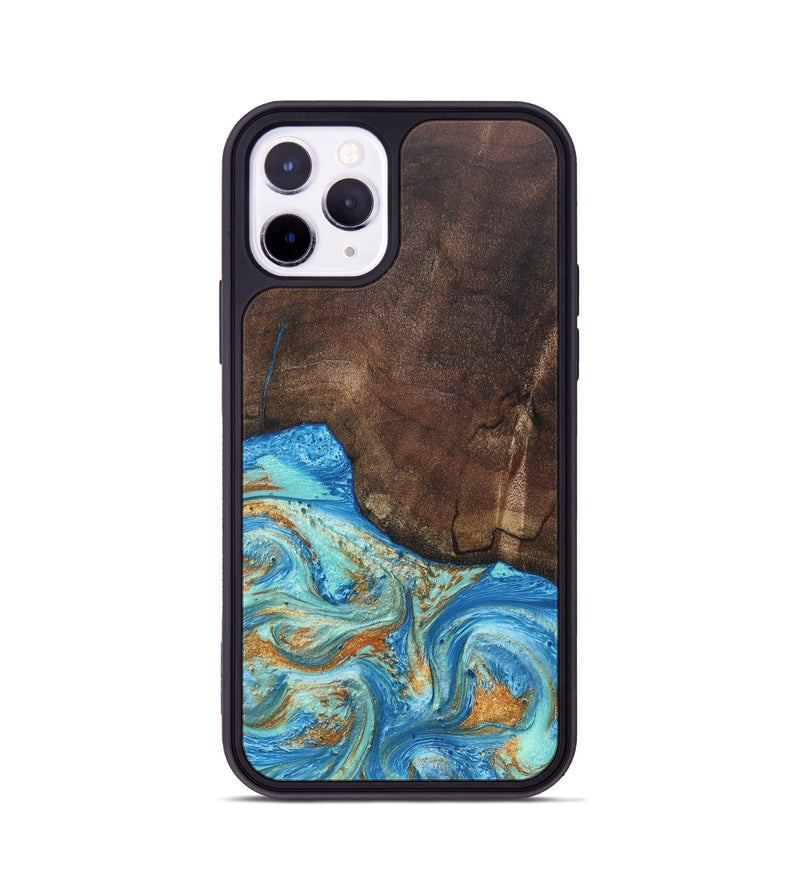 iPhone 11 Pro Wood+Resin Phone Case - Aiden (Teal & Gold, 686590)