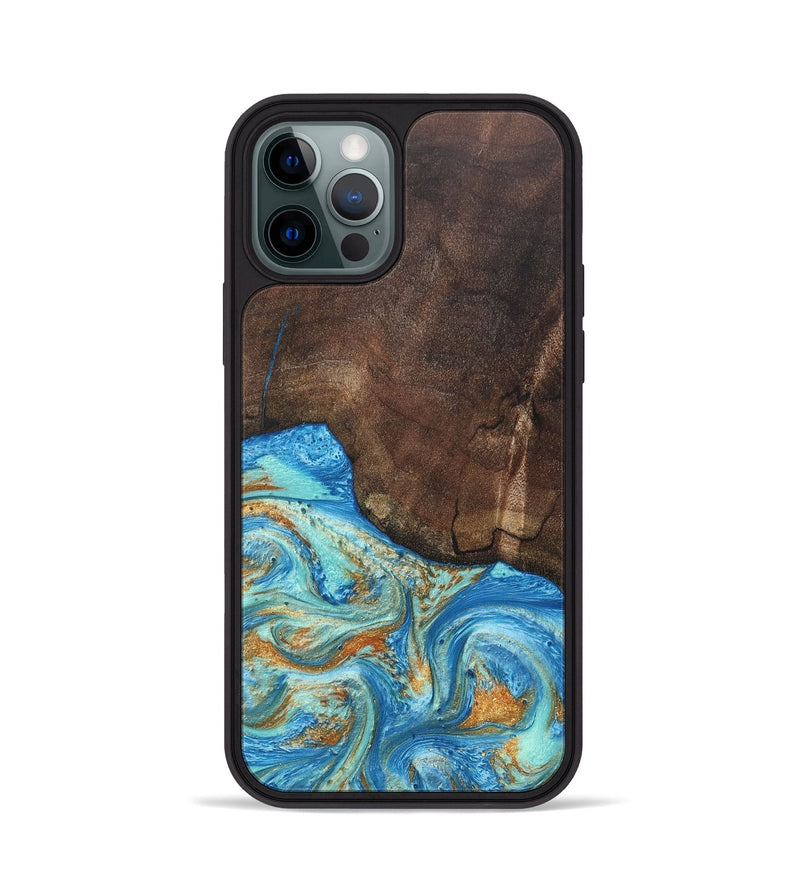 iPhone 12 Pro Wood+Resin Phone Case - Aiden (Teal & Gold, 686590)