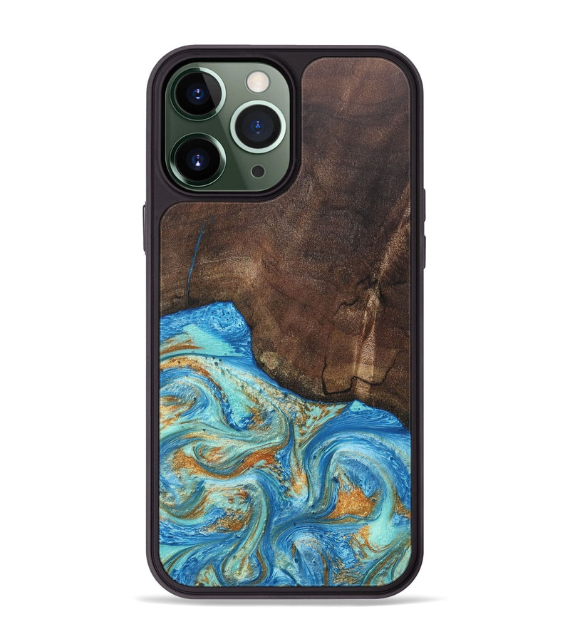 iPhone 13 Pro Max Wood+Resin Phone Case - Aiden (Teal & Gold, 686590)