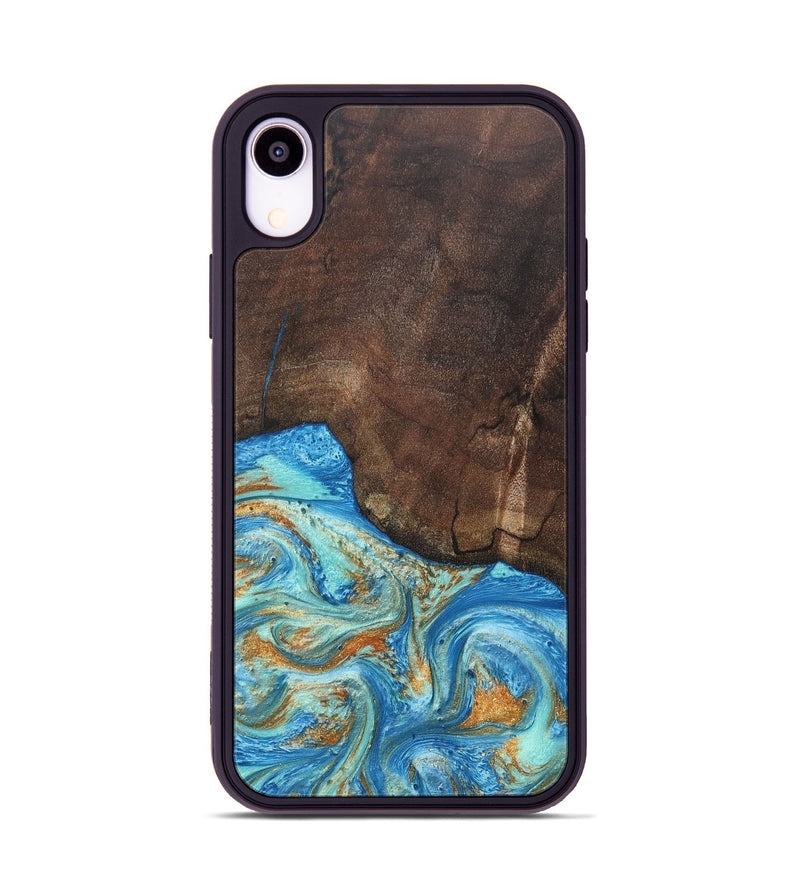 iPhone Xr Wood+Resin Phone Case - Aiden (Teal & Gold, 686590)