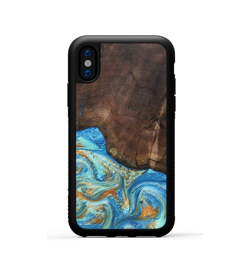 iPhone Xs Wood+Resin Phone Case - Aiden (Teal & Gold, 686590)