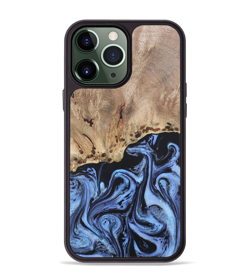 iPhone 13 Pro Max Wood+Resin Phone Case - Monica (Blue, 686667)
