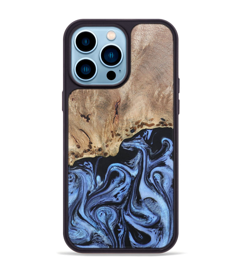 iPhone 14 Pro Max Wood+Resin Phone Case - Monica (Blue, 686667)
