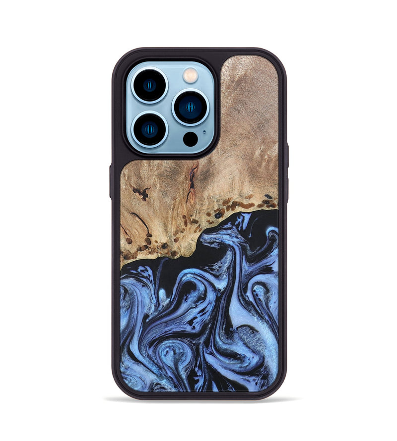 iPhone 14 Pro Wood+Resin Phone Case - Monica (Blue, 686667)