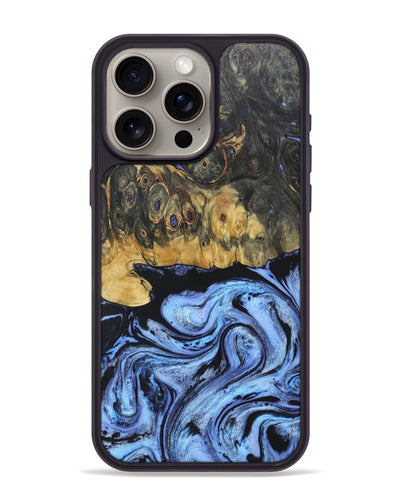 iPhone 15 Pro Max Wood+Resin Phone Case - Joni (Blue, 686687)