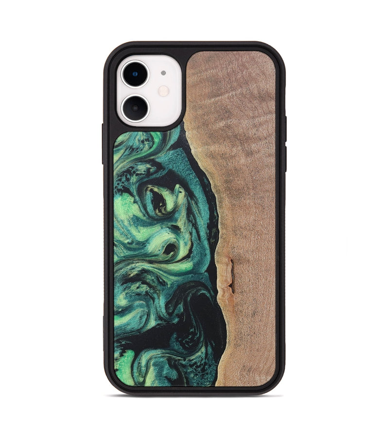 iPhone 11 Wood+Resin Phone Case - Emerson (Green, 686717)