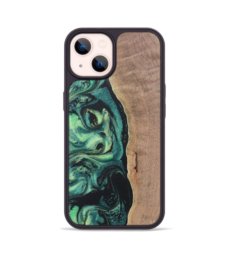 iPhone 14 Wood+Resin Phone Case - Emerson (Green, 686717)