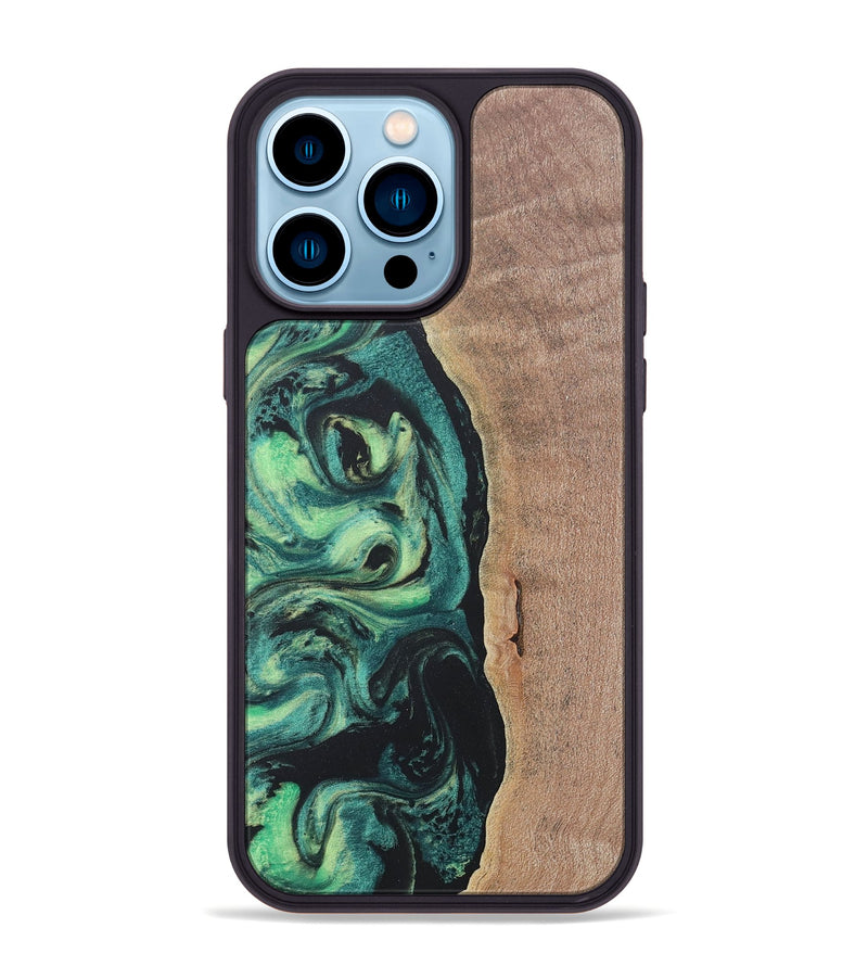 iPhone 14 Pro Max Wood+Resin Phone Case - Emerson (Green, 686717)