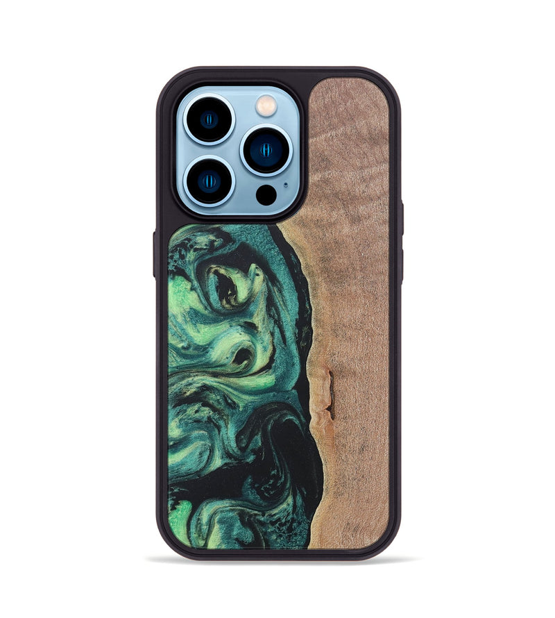 iPhone 14 Pro Wood+Resin Phone Case - Emerson (Green, 686717)