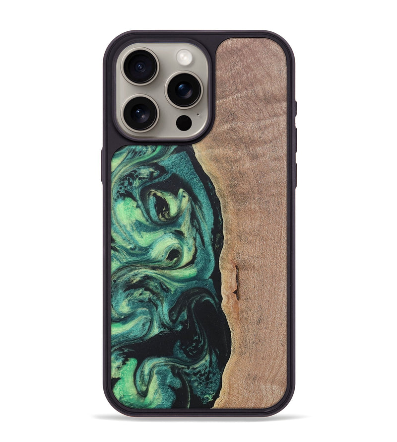 iPhone 15 Pro Max Wood+Resin Phone Case - Emerson (Green, 686717)