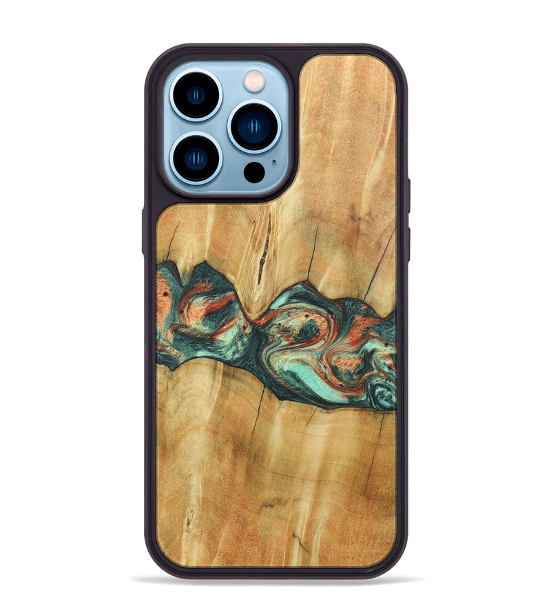 iPhone 14 Pro Max Wood+Resin Phone Case - Jaqueline (Green, 686731)
