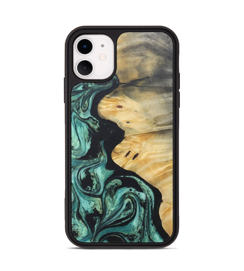 iPhone 11 Wood+Resin Phone Case - Tina (Green, 686733)