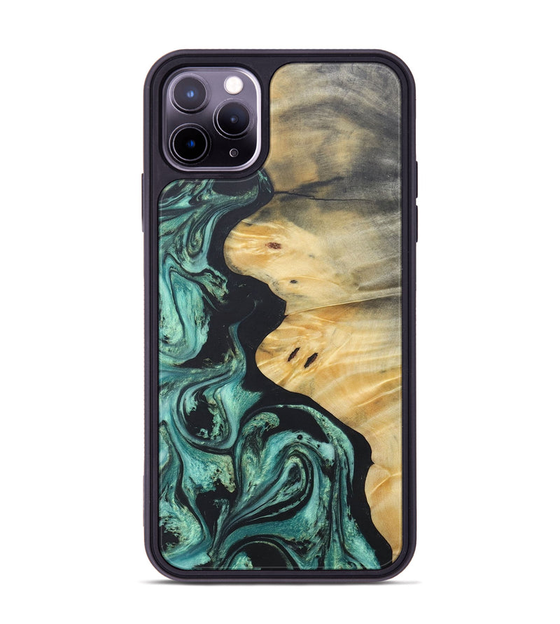 iPhone 11 Pro Max Wood+Resin Phone Case - Tina (Green, 686733)