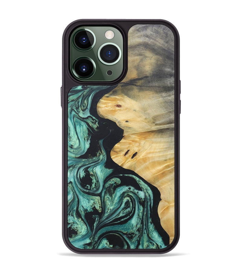 iPhone 13 Pro Max Wood+Resin Phone Case - Tina (Green, 686733)
