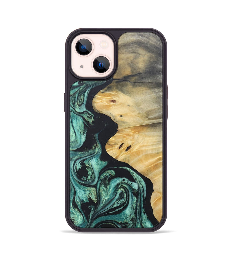 iPhone 14 Wood+Resin Phone Case - Tina (Green, 686733)