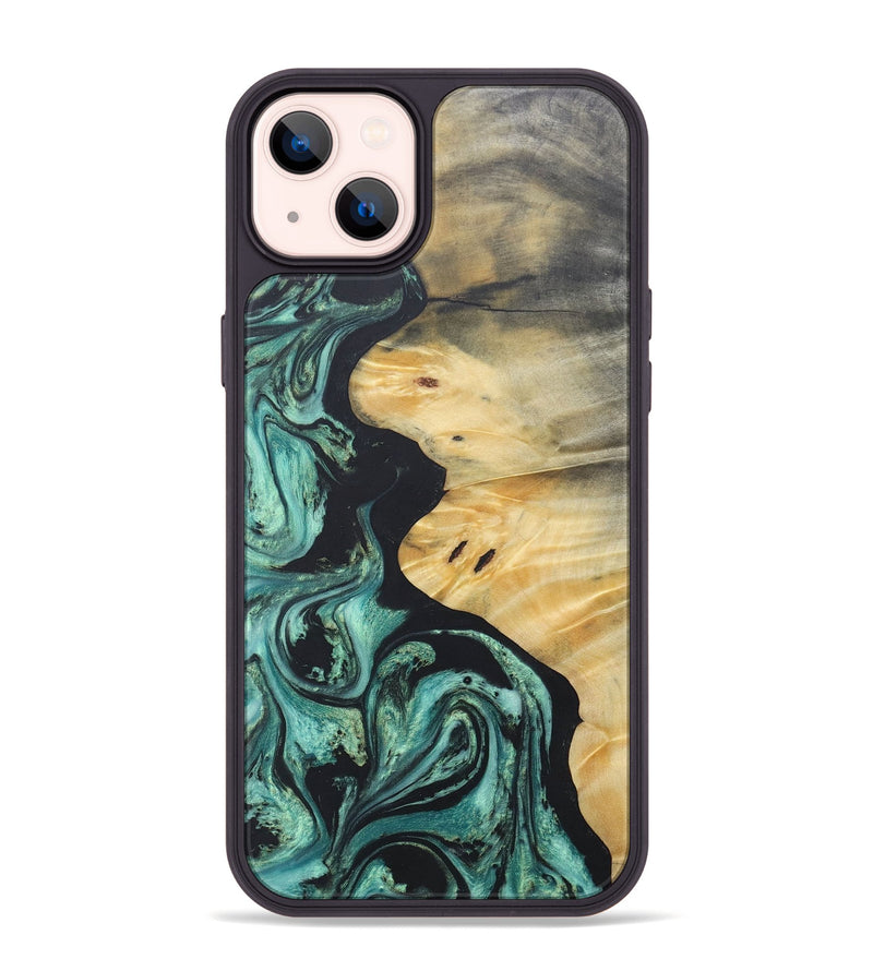 iPhone 14 Plus Wood+Resin Phone Case - Tina (Green, 686733)