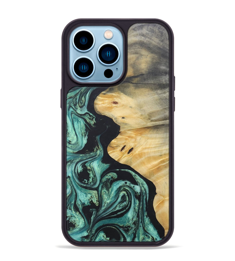 iPhone 14 Pro Max Wood+Resin Phone Case - Tina (Green, 686733)