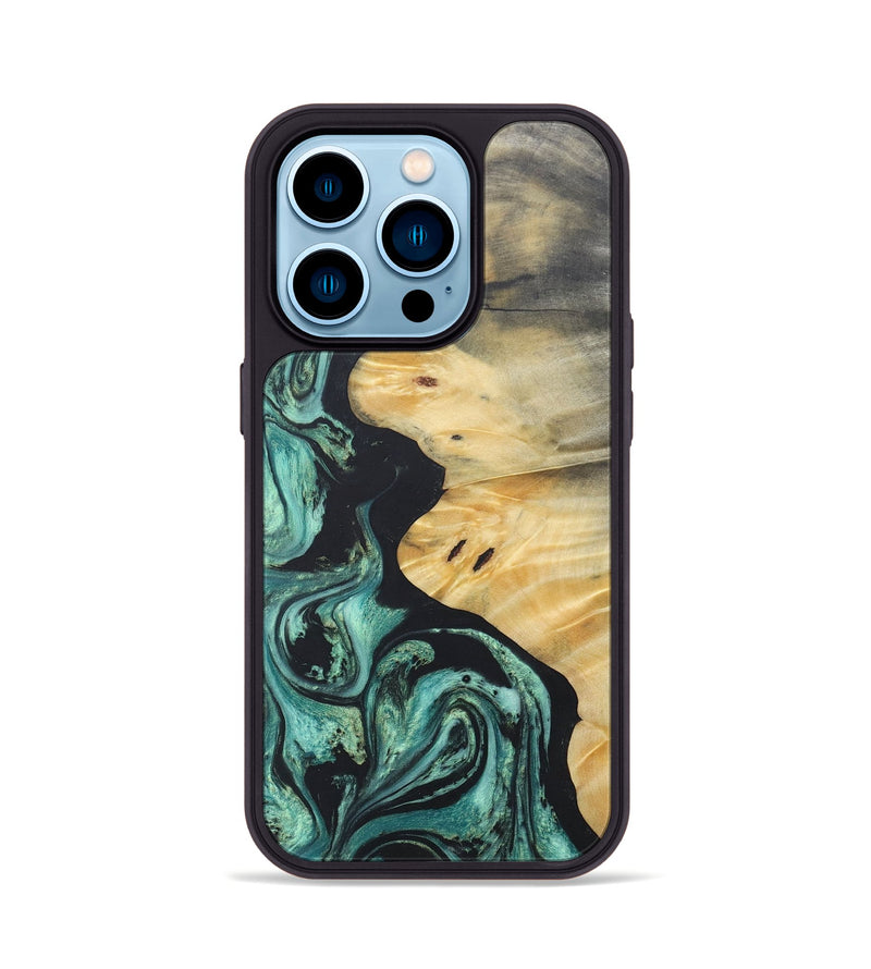 iPhone 14 Pro Wood+Resin Phone Case - Tina (Green, 686733)