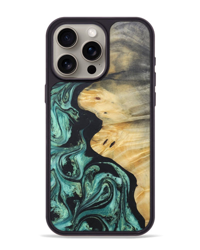 iPhone 15 Pro Max Wood+Resin Phone Case - Tina (Green, 686733)