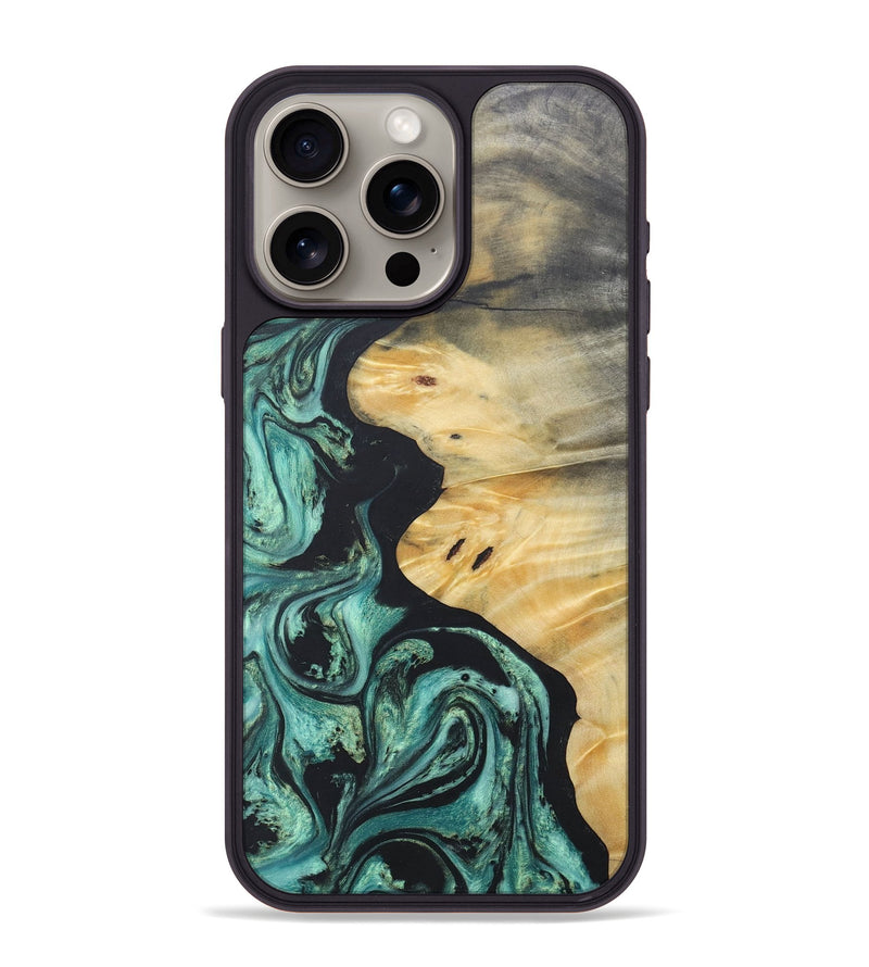 iPhone 15 Pro Max Wood+Resin Phone Case - Tina (Green, 686733)