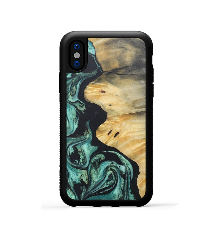 iPhone Xs Wood+Resin Phone Case - Tina (Green, 686733)