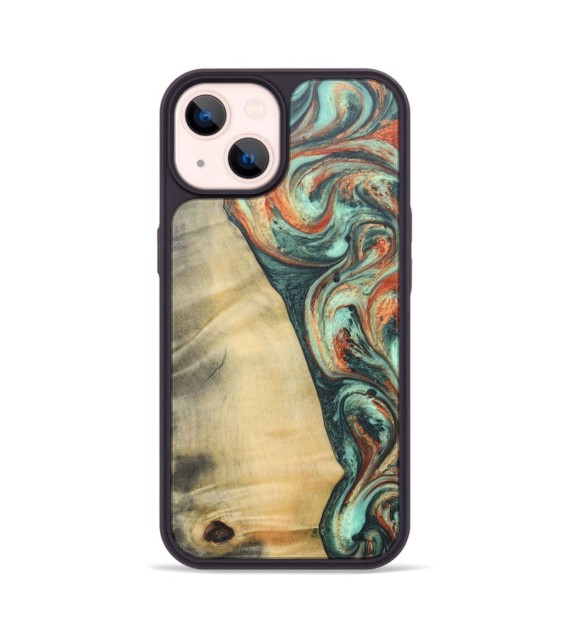 iPhone 14 Wood+Resin Phone Case - Nadine (Green, 686739)